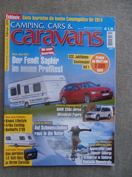 camping,cars & caravans 2/2014 Weinsberg CaraOne 400LK,BMW 330d xDrive Touring F31,Pajero,Fendt Saphir 540 TG4