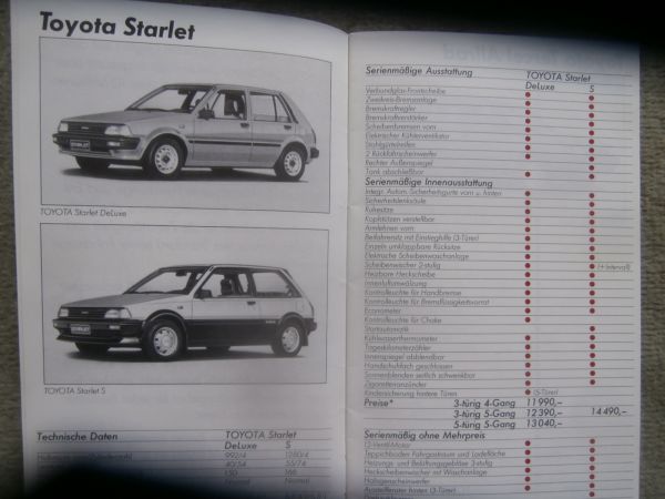 Toyota Preisliste 16. Januar 1985 Starlet Tercel Corolla Carina Camry Celica Supra Model F Land Cruiser