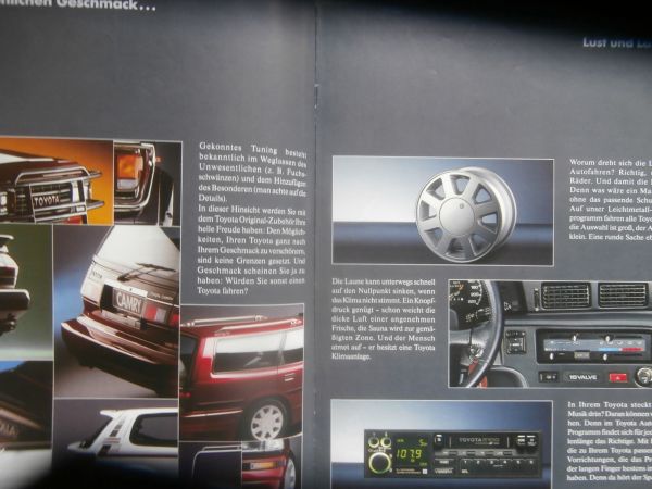 Toyota Zubehörprospekt Starlet Corolla Compact +Liftback +Tercel 4x4 +Carina +Camry +LandCruiser +Station 8/1989