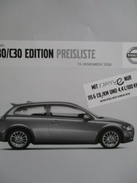 Volvo C30 +Edition Preisliste 15. November 2008