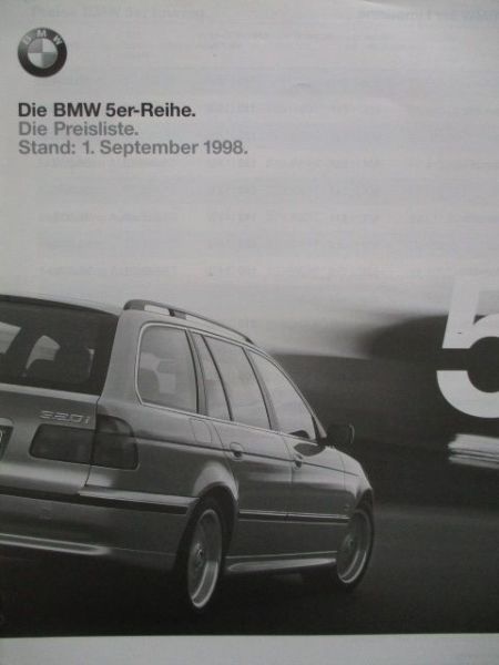 BMW 520i 523i 528i 535i 540i M5 525tds 530d E39 Touring Preisliste 1. September 1998