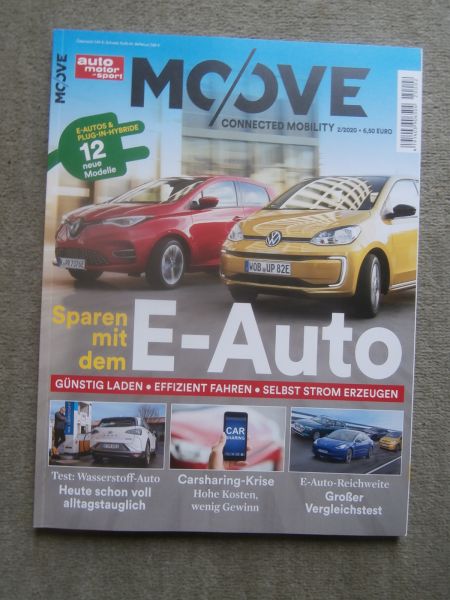 auto motor & sport moove 2/2020 Zoe vs. e-up, Wasserstoff Auto,Tesla Model3,Audi e-tron 55 quattro,Ioniq,DS3 Crossback E-Tense