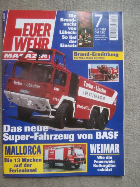Feuerwehr Magazin 7/1996 BASF Turbo Löscher,Feuerwehr Mallorca