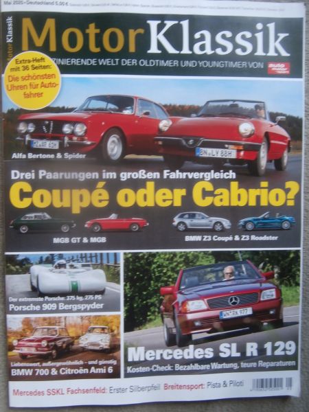Motor Klassik 5/2020 Alfa Bertone und Spider, BMW Z3 Coupé E36/8 und Roadster,MGB GT & MGB,SL R129,909 Bergspyder