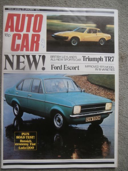 Autocar 25.1.1975 Ford Escort,Triumph TR7,Fiat Lada 1200,Bedford Dormobile Land Cruiser luxury motor caravan,