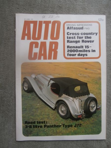 Autocar 22.6.1972 Alfasud,Panther Type J72 3.8l,Dauertest Renault 15,Hillman Super Minx Convertible,Range Rover