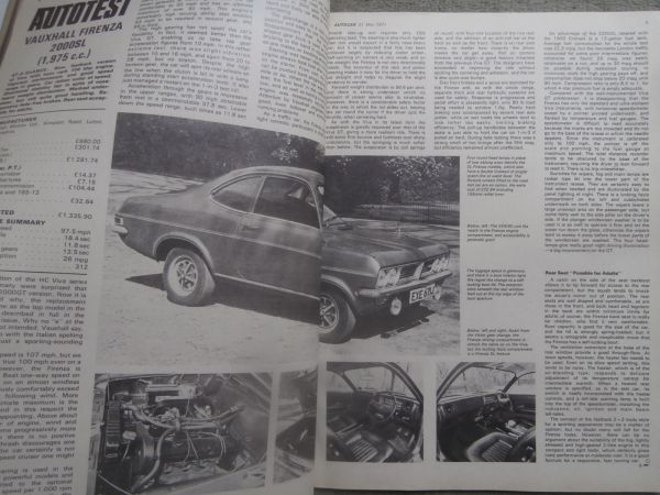 Autocar 27.5.1971 Vauxhal Firenza 2000SL road test,BMW 2800 E3 Tuning,Citroen SM und Alfa Montreal,