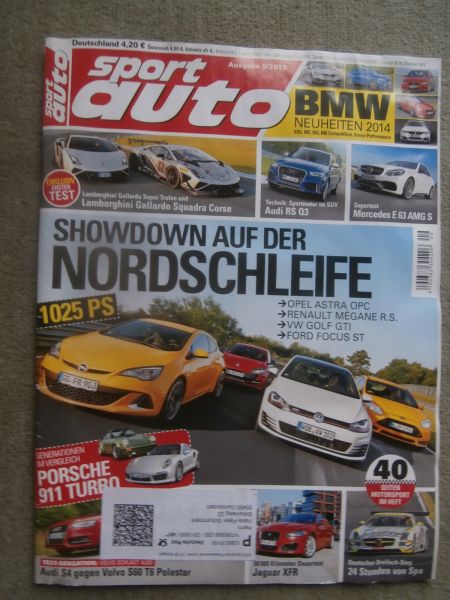 sport auto 9/2013 Astra OPC vs. Mégane RS vs. Golf7GTI vs. Focus ST,Dauertest Jaguar XFR,S4 vs. S60 T6 Polestar,