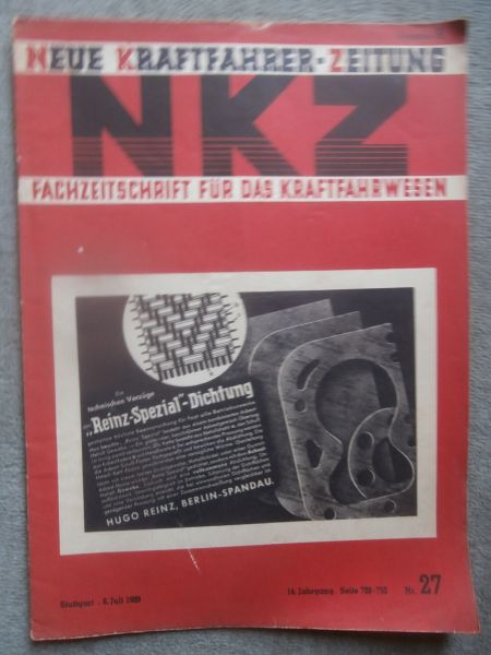 Neue Kraftfahrer Zeitung Nr. 27/1941 Reinz Sepzial Dichtung,Ford Taunus,Wohnwagen Problem