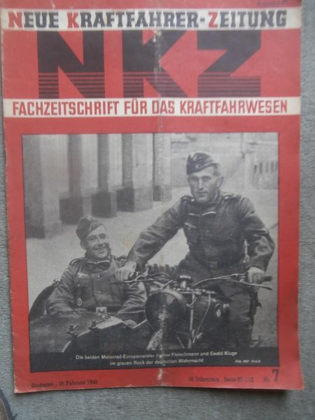 Neue Kraftfahrer Zeitung Nr. 7/1941 Heiner Fleischmann und Ewald Kluge Motorrad Europameister,