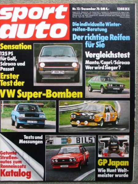 sport auto 12/1976 Audi 80 GTE,Ford Escort 2000RS,Opel Commodore GS/E,VW Golf 1800 Oettinger,