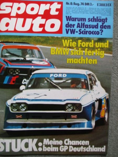 sport auto 8/1974 Rallye BMW 2002,Oettinger Käfer,Vergleichstest VW Scirocco vs. Alfasud und Audi 80