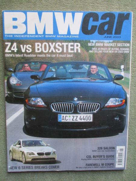 BMW Car 6/2003 Z4 3.0i Roadster E85 vs. Porsche Boxster (986) 2.7,Z3 M Coupé E36/8,DTM M3 E30,507,Z8 Roadster