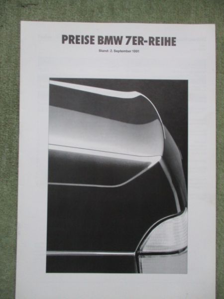 BMW 730i 735i 750i iL September 1991 E32 Preisliste