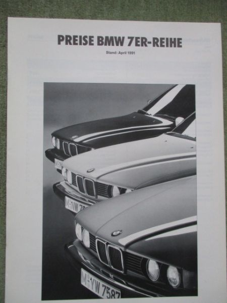 BMW 730i 735i iL 750i 750iL E32 Preisliste April 1991