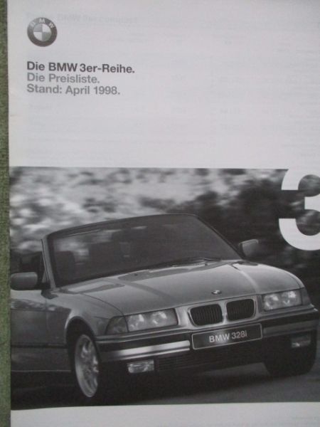 BMW 3er Reihe E36 Preisliste April 1998 Cabrio Coupé touring compact