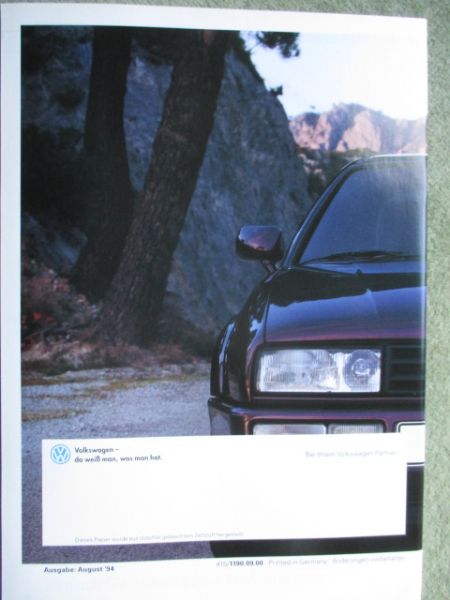 VW Corrado Typ53I +VR6 Prospekt August 1994+Preisliste