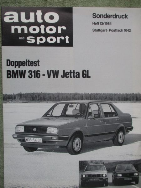 auto motor und sport Sonderdruck Doppeltest BMW 316 E30 vs. VW Jetta GL 1984