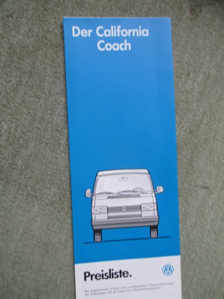 VW T4 California Coach Preisliste Modelljahr 1994