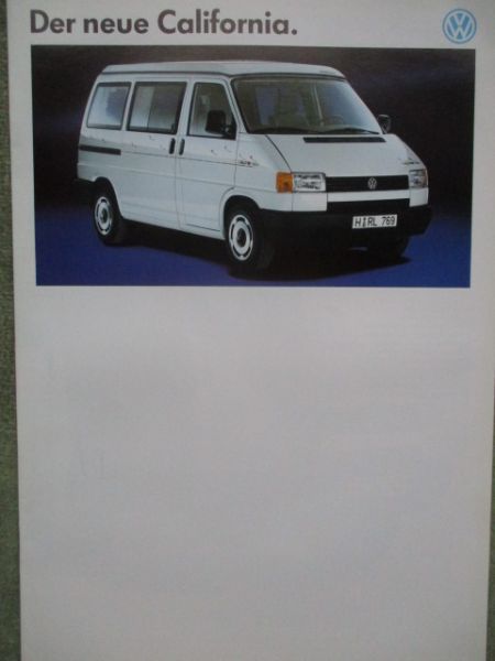VW T4 California Katalog 62kw und 81kw Benziner 1.9l Diesel 45kw 2.4l Dieselmotor 57kw Juni 1991