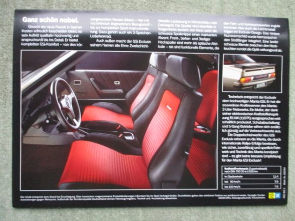 Opel Manta B Exclusiv April 1985 Katalog