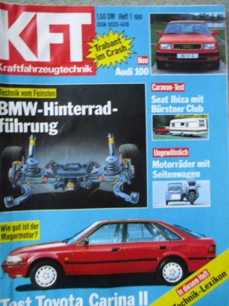 kft die Autozeitschrift 1/1991 Toyota Carina II Test, Seat ibiza mit Bürstner Club,E36,Citroen AX 14RD,Peugeot 309 Diesel