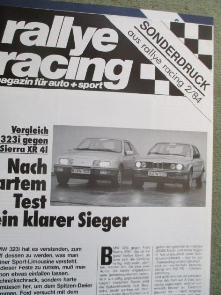 rallye racing 2/1984 Vergleich BMW 323i E30 vs. Ford Sierra XR4i Sonderdruck