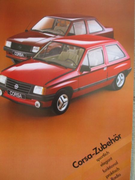 Opel Corsa A +TR Zubehör Prospekt sportlich elegant funktional praktisch Radio +Pflege Januar 1983