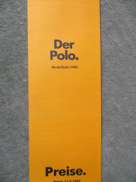 VW Polo Typ86C Preisliste Modelljahr 1985 29kw 40kw