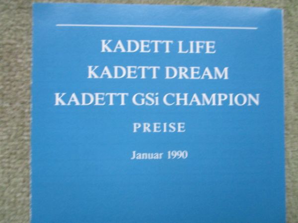 Opel Kadett E Life Dream GSi Champion Preisliste Januar 1990