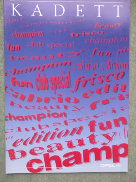 Opel Kadett E Fun Beauty +Frisco +Champion +Cabrio Edtion +Caravan Club Special Katalog Dezember 1990