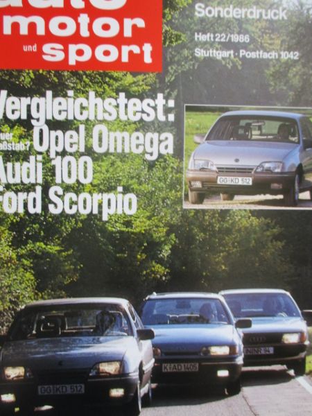 auto motor und sport 22/1986 Vergleichstest Opel Omega A vs. Audi 100 Typ44 vs. Ford Scorpio