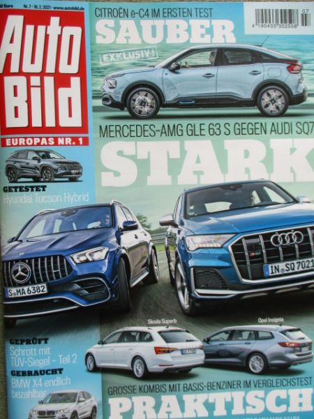 Auto Bild 7/2021 Hyundai Tucson Hybrid,AMG GLE63S vs. Audi SQ7,Toyota Highlander,Citroen e-C4,BMW X4 F26