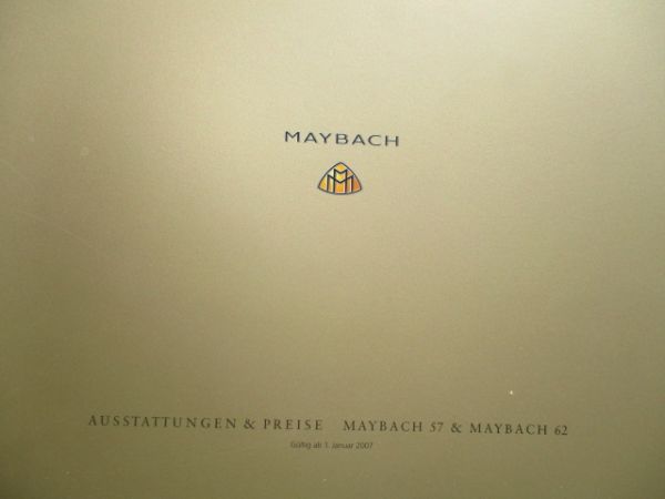 Maybach Ausstattungen & Preise Modell 57 und 62 vom 1. Januar 2007
