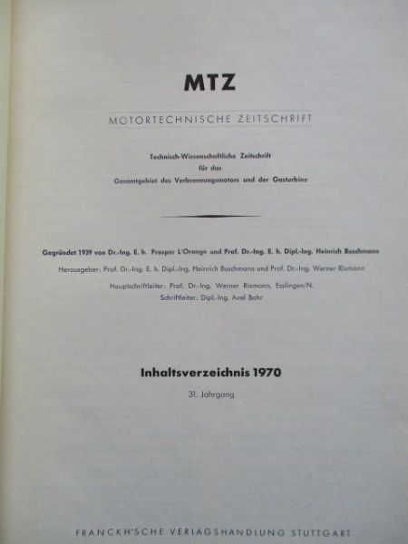 Motortechnische Zeitschrift Jahrgang Buch 1970