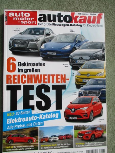 auto motor und sport autokauf Sommer 2020 DS3 Crossback,Tesla Model 3, VW e-up,Audi e-tron,Renault Zoe,