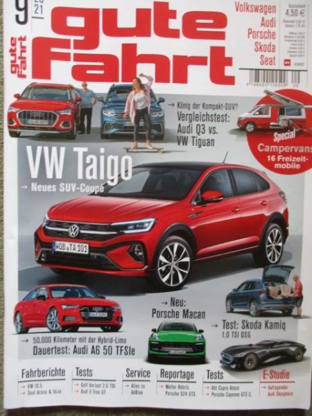 gute fahrt 9/2021 VW Taigo, Dauertest Audi A6 50TFSIe,Macan,Kamiq 1.0TDI,Abt Cupra Ateca,VW ID.5,Golf Variant 2.0TDI,e-tron GT