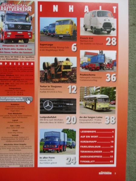 Historischer Kraftverkehr 5/2019 Renault Estafette, Kaelble KV 24 E8,Mercedes Benz SK 1838 LS,