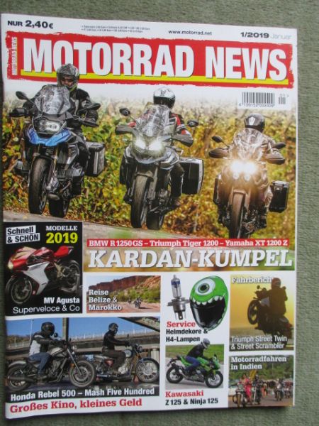 Motorrad News 1/2019 BMW R1250GS vs. Triumph Tig Explorer 1200 vs. Yamaha XT1200ZSuper Ténéré,