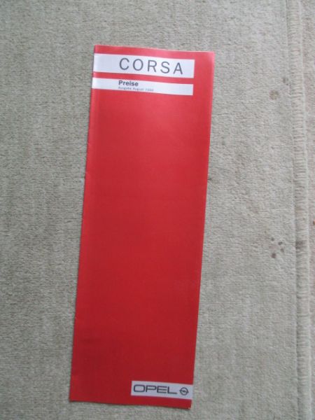 Opel Corsa A LS GL GLS GT Preisliste August 1986