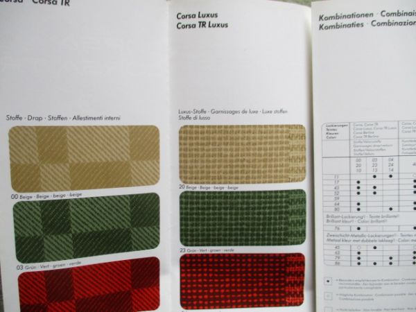 Opel Corsa A +TR Farben und Polster Juli 1983