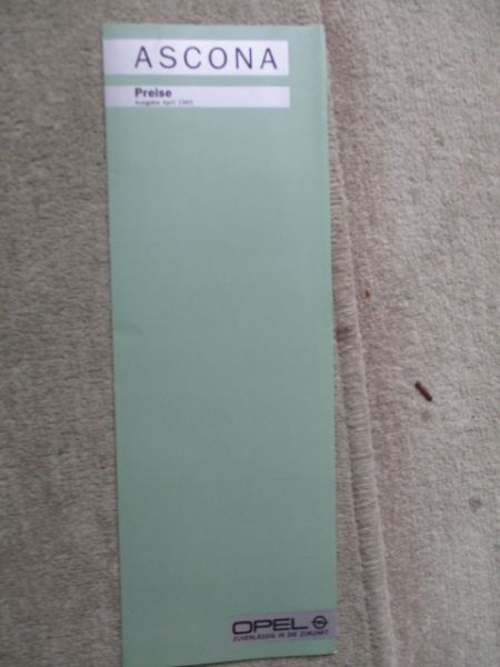 Opel Ascona C LS GL GLS GT CD Preisliste Oktober 1984