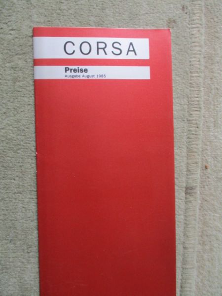 Opel Corsa A LS GL GLS GT Preisliste August 1985