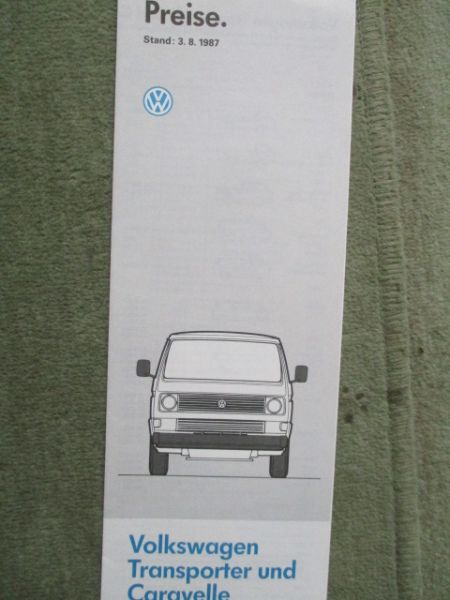 VW T3 Transporter & Caravelle Modelljahr 1988 Pritsche Kasten +Hochraum Kombi