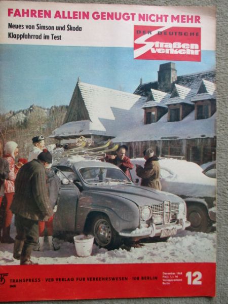 Der Deutsche Straßenverkehr 12/1968 Wartburg, Klappfahrrad im Test, Simson,Skoda