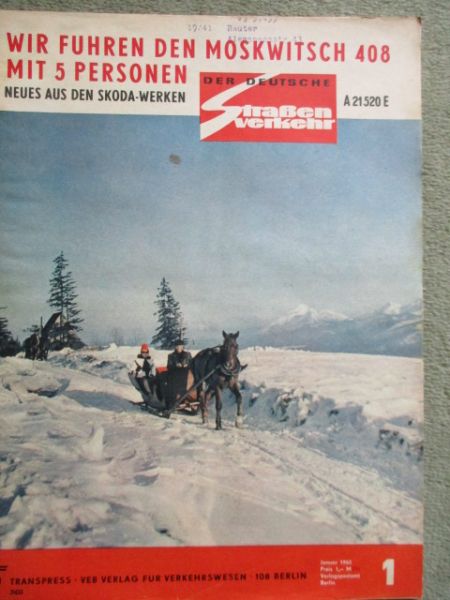 Der Deutsche Straßenverkehr 1/1968 SIL 114,Moskwitsch Kombi,Skoda 997 Ch,Verbrauchsanstieg beim 1000MB,