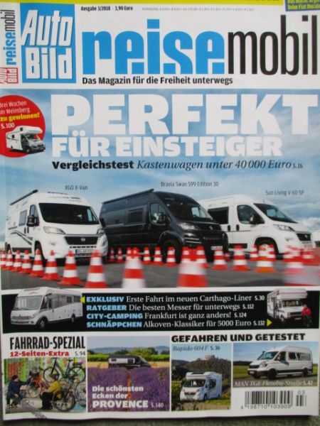 Auto Bild reisemobil 3/2018 XGo X-van vs. Bravia Swan 599 Edition 30 vs. Sun Living V60SP,MAN TGE Flexebu-Studie