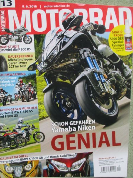 Motorrad 13/2018 BMW K1600GA vs. Honda Golfd Wing, BMW F850GS und F800GS,Kawasaki Z900RS,Yamaha Niken