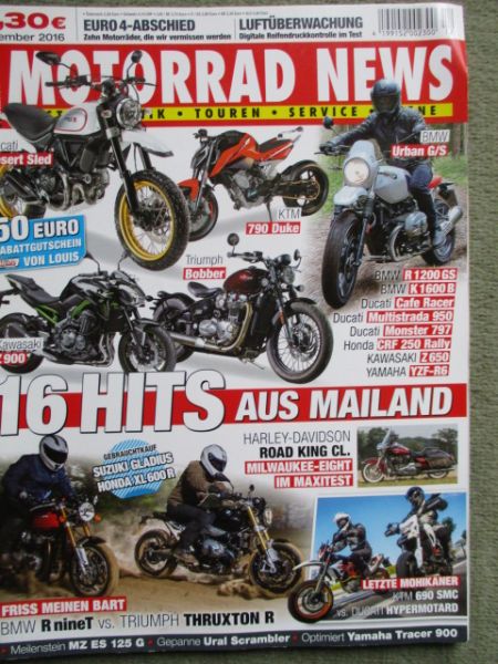 Motorrad News 12/2016 Harley-Davidson Road King Classic,BMW R nineT vs. Triumph Thruxton R