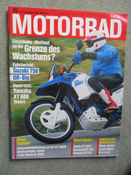 Motorrad 25/1987 Yamaha XT 600 Ténéré Langstreckentest,Kawasaki Voyager XII,Kawasaki EL 250 Eliminator